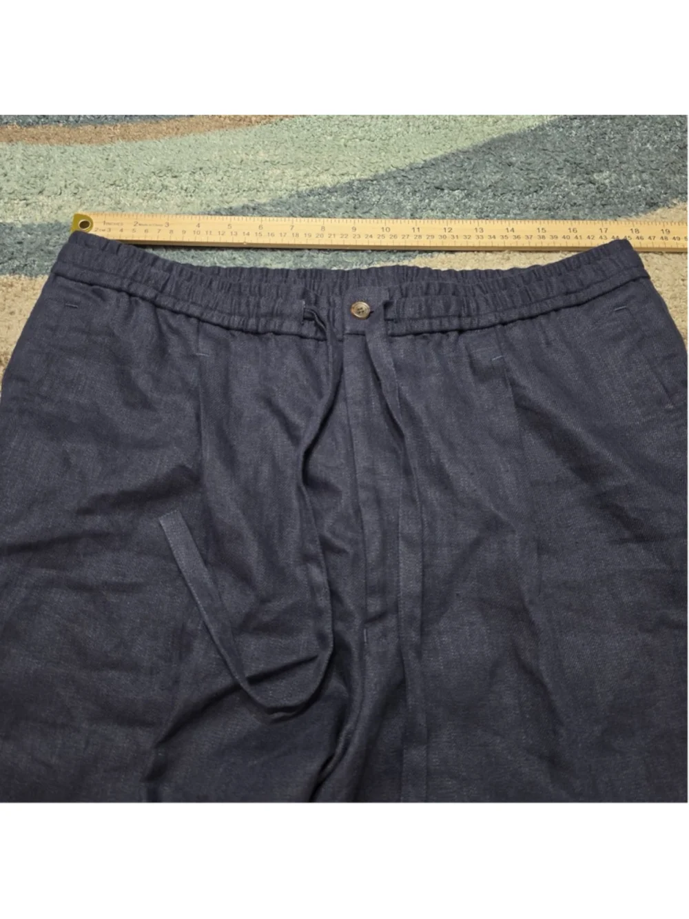 The Anthology Pants Mens Japanese Linen IT54 Navy Drawstring Pleated Italy